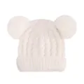 Bonnet en tricot torsadé blanc pour enfants avec pompons doubles d'hiver chaud pour bébé - Blanc