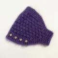 Detail shot of the purple thick knitted winter ear warmer headband with rhinestone flower buttons. - With Rhinestones Added / Purple