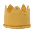 Detailed close-up of yellow knit baby crown headband with sparkling rhinestone accents. - Yellow Rhinestone