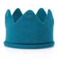 Gorro de corona de punto para niños azul lana bebé adorable tocado accesorios de foto - Hilo Dorado Verde Azulado