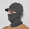Men winter warm knitted balaclava cap windproof ear protection mask scarf detail view - Dark Gray