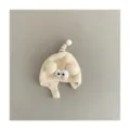 Cute winter baby plush earflap hat with funny eyes, thick warm infant skull cap for cold days. - Big Eyes Big Ball Hat / Beige
