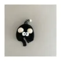 Black plush baby earflap hat with funny large eyes and cute striped tail for cold winter - Big Eyes Big Ball Hat / Black