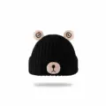 Gorro de punto con orejas de oso en detalle, suave gorro de bebé cálido de invierno. - Talla única / Negro