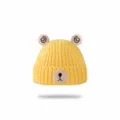 Baby warm knitted hat cute cartoon bear winter thick windproof beanie yellow stylish - One Size / Yellow