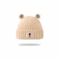 Lindo gorro de punto para bebé con orejas de oso y parche, gorro de invierno cálido. - Talla única / Beige