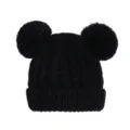 Bonnet noir tricoté pour enfants avec deux pompons, joli bonnet chaud d'hiver pour bébé. - Noir