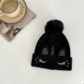 Kids black knitted beanie hat with pom pom, unicorn design embroidered winter warm cap. - 48-50CM (3-6 Years) / Unicorn Black