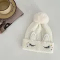 Kids winter knitted beanie hat in white with cute unicorn ears, pom pom and sweet embroidery. - 48-50CM (3-6 Years) / Unicorn White