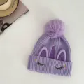 Kids autumn winter knit beanie hat cute purple unicorn embroidered pom pom warm winter cap - 48-50CM (3-6 Years) / Purple Unicorn