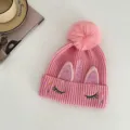 Pink cute unicorn knitted beanie hat with pom pom for kids autumn winter daily wear fashion - 48-50CM (3-6 Years) / Pink Unicorn Horn