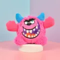 Cute pink plush monster toy with blue horns funny squeak toy for pets and kids decompression. - Dark Pink Large
