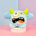 Blue cute plush monster toy detail view soft fabric funny design children pet interactive play - Sky Blue Large