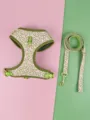 Cute avocado print pink dog harness and leash set featuring durable gold hardware - L / Pink Avocado