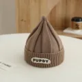 Lindo sombrero de punto para bebé de otoño invierno cálido gorro chupete con etiqueta blanca. - Café