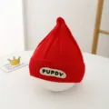 Lindo gorro de punto rojo para bebe invierno calido sombrero de neonato con parche estilo - Rojo