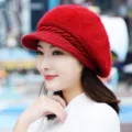 Red plush knitted duckbill hat, warm winter rabbit hair hat for women stylish variant. - Fleece Lined Double Layer Elastic / Bright Red