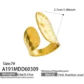 Gold stainless steel textured open ring minimalist waterproof jewelry for women daily wear - Size 7 / Double Hammered Open Style (A191) / Gold