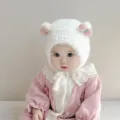 Baby winter warme pluche muts, schattige witte peuter muts met roze strik decoratie. - Aanbevolen 3-24 Maanden (43-48cm) / Wit