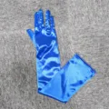 Blue long satin opera gloves over elbow formal evening dress wedding party accessories - Blue