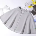 Elegant women's short chiffon cape in light grey with sparkling rhinestone buckle. - Gray