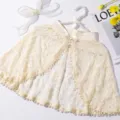 Summer vintage lace cape shawl with pearl trim, elegant mandarin collar cape for daily dresses. - One Size / Champagne
