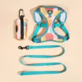 Cute pet harness, dog leash and waste bag holder set with colorful dot print for daily dog walks. - Oil Painting Yellow 3-Piece Set