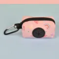 Pink pet waste bag dispenser with cute print and carabiner, portable dog poop bag holder. - One Size / Pink Rainbow