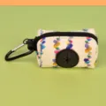 Portable pet dog poop bag dispenser holder with cute colorful print, black zipper, and hook. - One Size / White Rainbow Hearts
