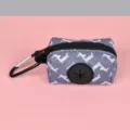 Portable dog waste bag dispenser pouch with cute white puppy print and carabiner hook. - One Size / Gray Poodle