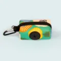 Colorful floral pet waste bag holder with black carabiner, compact puppy poop bag dispenser. - One Size / Retro Round Flower