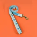 Carino guinzaglio per cani blu stampato con cuori e resistente minuteria metallica dorata. - Taglia S / Guinzaglio Cuore Bianco