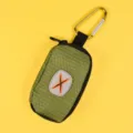 Portable mini utility pouch and waste bag dispenser with carabiner for outdoor pet travel use. - One Size / Army Green