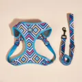 Colorful geometric dog harness and leash set with reflective stripes for pets. - Geometric Color Block - Harness & Leash