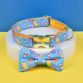 Set collare e papillon per animali domestici con stampa gelato e fibbia in metallo dorato per cani. - Collare Gelato Blu + Farfallino