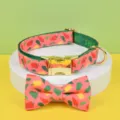 Bellissimo set collare e papillon per cani e gatti con stampa peperoncino e bella fibbia dorata. - Collare Peperoncino Rosa + Farfallino