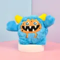 Blue plush monster toy with yellow horns and sharp teeth for kids room decoration gift - Blue Large
