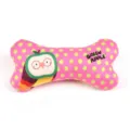 Pink polka dot dog chew bone toy detail featuring cute cartoon owl and green apple text. - S (20x9cm) / Owl