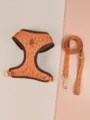 Cute coffee bean print pet harness and leash set for dogs, stylish pet walking supplies. - Coffee Bean