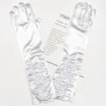Detail shot of white satin pleated long gloves, elegant bridal accessory for wedding and evening. - 38cm / Pure White