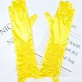 Bright yellow satin pleated long gloves for women, elegant evening dress wedding accessories. - 38cm / Yellow