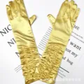 Gold satin ruched long gloves for wedding bridal evening party elegant costume accessory. - 38cm / Gold