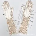 Champagne pink satin pleated long gloves detail, elegant bridal wedding accessories. - 38cm / Champagne