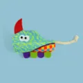 Cute monster interactive cat toy with colorful fabric design, soft plush and playful rope tail. - Rhino / Green