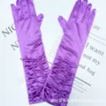 Purple satin long gloves, ruched pleated design, elegant evening bridal formal dress accessories. - 38cm / Purple