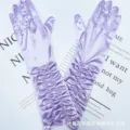 Satin ruched long gloves in light purple, ideal for bridal wedding dress and formal evening party. - 38cm / Light Purple
