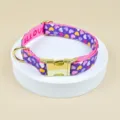 Collare per animali con motivo a cuori colorati e fibbia in metallo dorato per cani e gatti. - Collare Singolo Cuore Viola / Taglia S