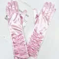 Pink satin gathered long gloves for women, elegant evening party bridal wedding dress costume accessories. - 38cm / Pink