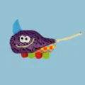 Cute plush monster cat toy with interactive rope tail, colorful bite-resistant pet toy. - Rhino / Purple