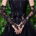 Guanti senza dita in pizzo nero da donna, tulle trasparente festa serale da sposa operetta. - Taglia unica / Nero